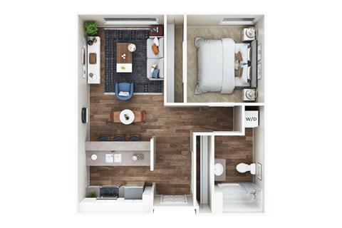 Floor plan for 1 bed, 1 bath, 699 sqft